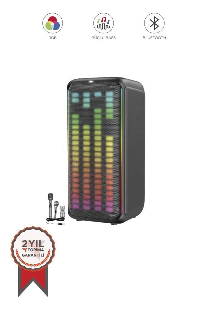 Torima KTS-1911 Siyah Mikrofonlu Kumandalı RGB Ledli Taşınabilir Bluetooth Hoparlör Parti Speaker
