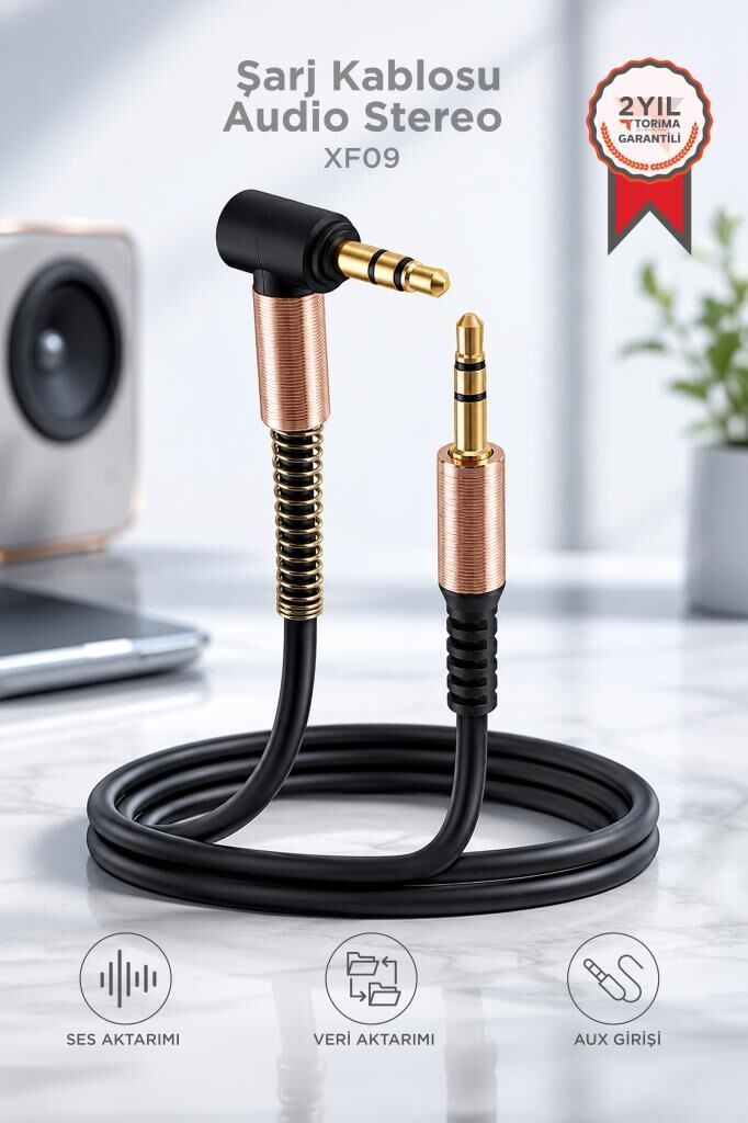 Şarj Kablosu Audio Stereo 3.5 Aux Kablo XF09 Siyah