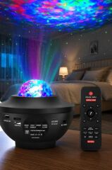 Starry Projektör Led Lazer Uzaktan Kumandalı Kablosuz Hoparlör Gece Lambası LW34 Siyah