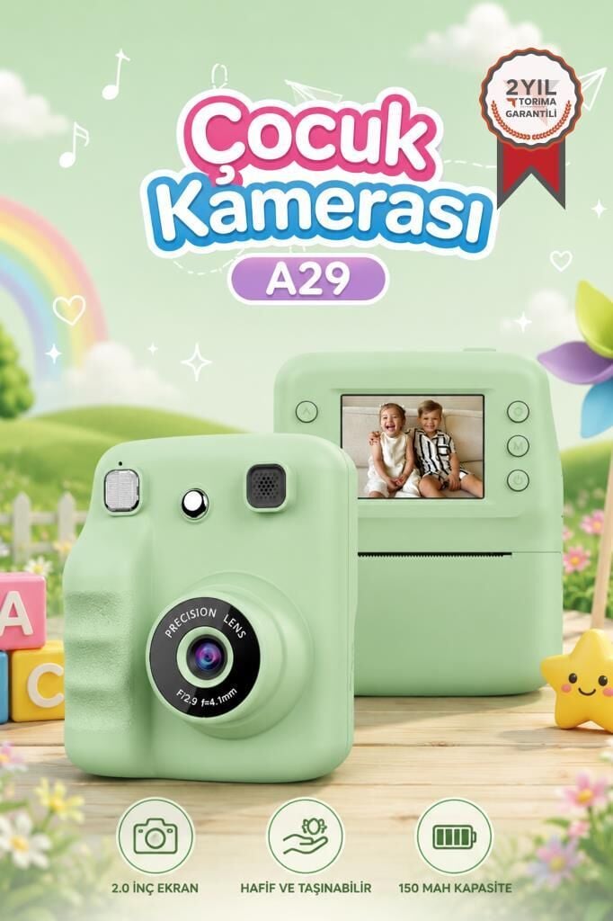Dijital Fotoğraf Makineleri Çocuk Termal Resim Kağıt Baskılı Yazıcı Kamera Video Makinesi A29 Yeşil