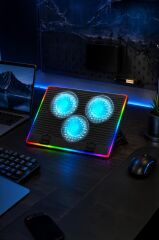 Laptop Soğutucu Ayarlanabilir Rgb Dizüstü Bilgisayar Soğutma Fanı CF10 Siyah