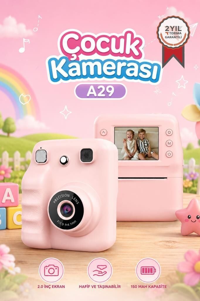 Dijital Fotoğraf Makineleri Çocuk Termal Resim Kağıt Baskılı Yazıcı Kamera Video Makinesi A29 Pembe