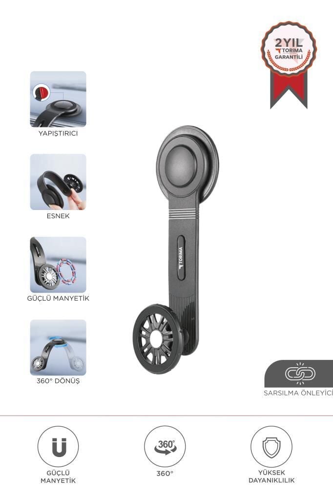 Torima JX-057 Siyah Güçlü Manyetik 360° Dönebilen, Esnek, Yapışkan Tabanlı, Sarsıntı Önleyici Araç İçi Telefon Tutucu