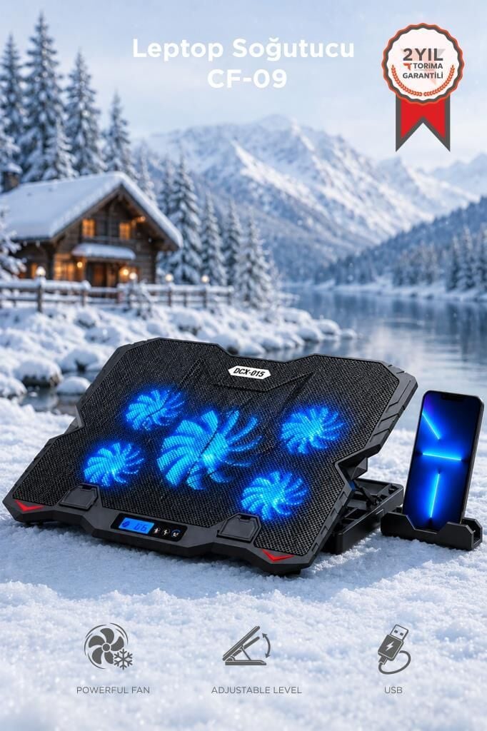 Laptop Soğutucu Ayarlanabilir Dizüstü Bilgisayar Soğutma Fanı CF09 Siyah