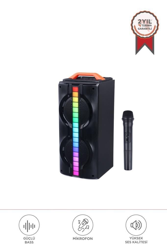 Torima KTS-1790 Siyah Mikrofonlu RGB Ledli Taşınabilir Bluetooth Hoparlör Parti Speaker