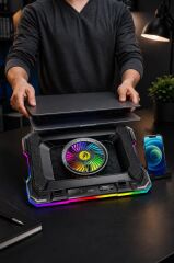 Laptop Soğutucu Ayarlanabilir Rgb Dizüstü Bilgisayar Soğutma Fanı CF07 Siyah