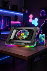 Laptop Soğutucu Ayarlanabilir Rgb Dizüstü Bilgisayar Soğutma Fanı CF07 Siyah