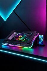 Laptop Soğutucu Ayarlanabilir Rgb Dizüstü Bilgisayar Soğutma Fanı CF07 Siyah