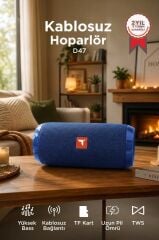 Bluetooth Hoparlör Kablosuz Taşınabilir Ses Bombası TWS USB TF D47 Mavi