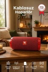 Bluetooth Hoparlör Kablosuz Taşınabilir Ses Bombası TWS USB TF D47 Kırmızı