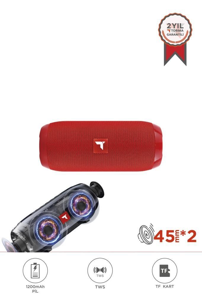 Bluetooth Hoparlör Kablosuz Taşınabilir Ses Bombası TWS USB TF D47 Kırmızı