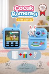 Dijital Fotoğraf Makinesi Çocuk Termal Resim Kağıt Baskılı Yazıcı Kamera Video Makinesi CMR33 Mavi