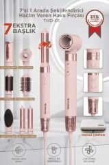 Saç Şekillendirme ve Kurutma Seti 7in1 Hava Üflemeli Fön Makinesi Airwrap Compact THD01 Pembe