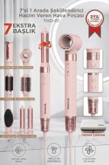 Saç Şekillendirme ve Kurutma Seti 7in1 Hava Üflemeli Fön Makinesi Airwrap Compact THD01 Pembe