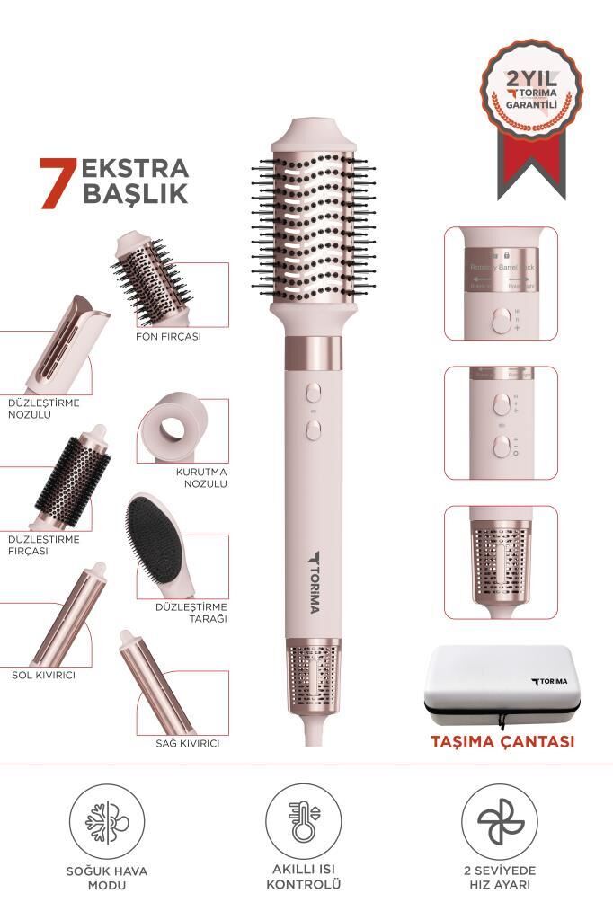 Saç Şekillendirme ve Kurutma Seti 7in1 Hava Üflemeli Fön Makinesi Airwrap Compact THD01 Pembe