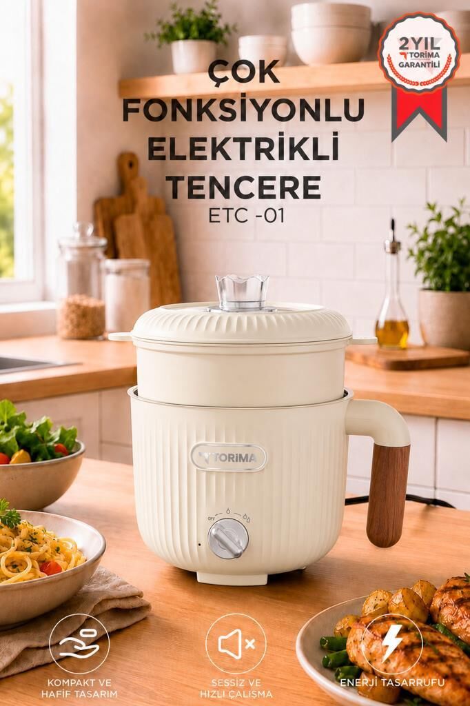 Çok Fonksiyonlu Elektrikli Tencere 1.6L Buharlı Yağda Pilav Yemek Pişirme Makinesi ETC01 Bej