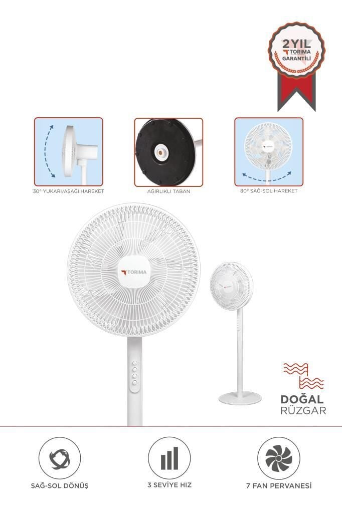 Torima SF-01 Beyaz Ayarlanabilir Ayaklı 14'' İnc 45W 3 Kademeli 7 Pervaneli Vantilatör Fan