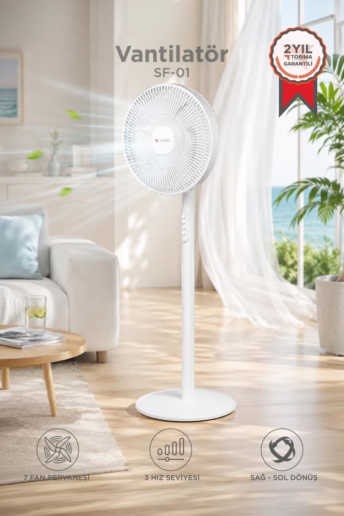 Vantilatör 7 Pervaneli 3 Kademeli Ayarlanabilir Ayaklı 14 Inc 45W Fan SF01 Beyaz