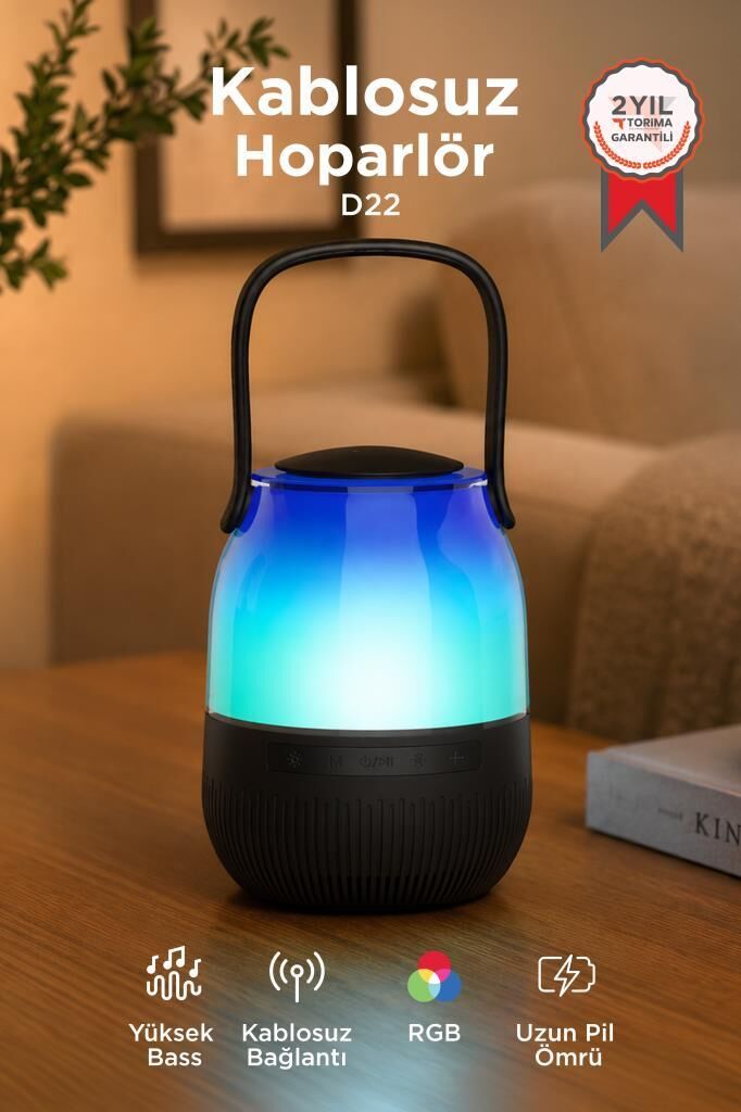 Bluetooth Hoparlör Led Işıklı Taşınabilir Speaker D22 Siyah