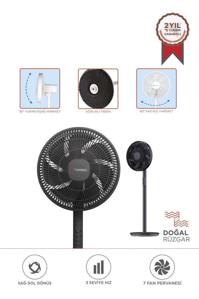 Vantilatör 7 Pervaneli 3 Kademeli Ayarlanabilir Ayaklı 14 Inc 45W Fan SF01 Siyah