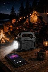 Bluetooth Hoparlör Güneş Panelli Projektör El Fenerli Kablosuz Speaker GTS-2227 Siyah