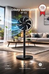 Vantilatör 7 Pervaneli 3 Kademeli Kumandalı Dijital Ekranlı Ayaklı 16 Inc 60W Fan SF02 Siyah