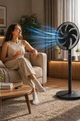 Vantilatör 7 Pervaneli 3 Kademeli Kumandalı Dijital Ekranlı Ayaklı 16 Inc 60W Fan SF02 Siyah