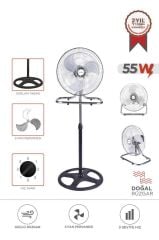 Vantilatör 3 Pervaneli 3 Kademeli Ayarlanabilir Ayaklı 18 Inc 55W Fan SF03 Gümüş