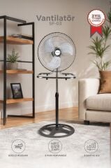 Vantilatör 3 Pervaneli 3 Kademeli Ayarlanabilir Ayaklı 18 Inc 55W Fan SF03 Gümüş