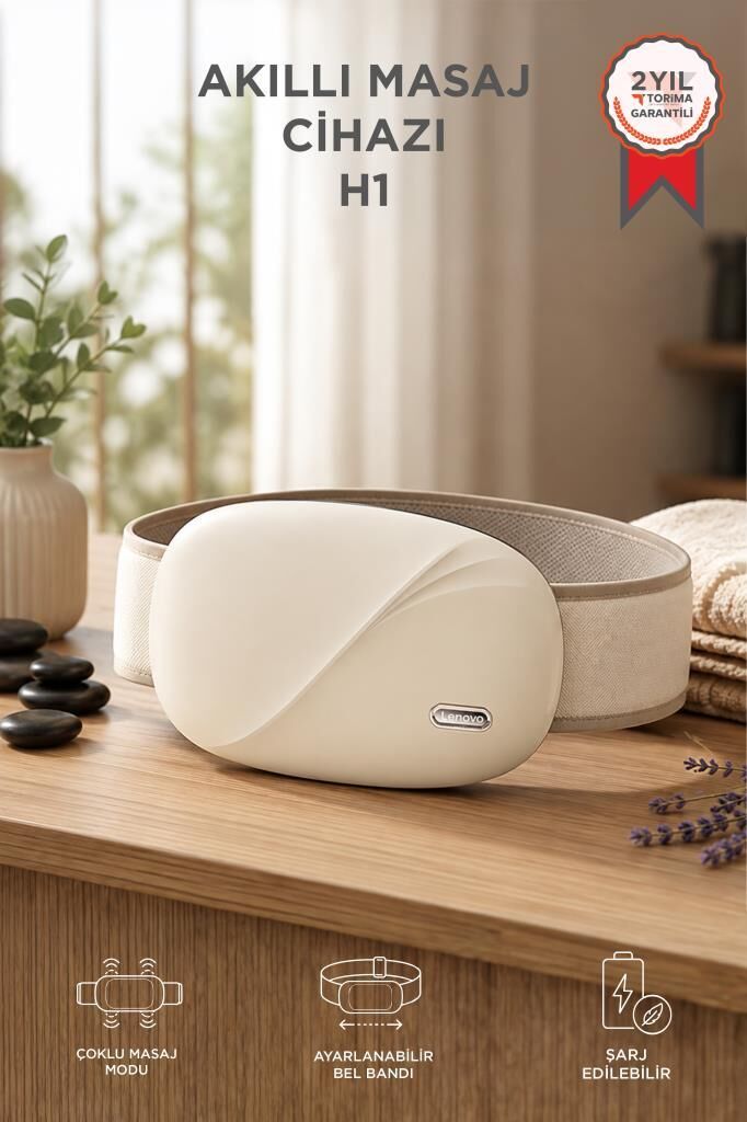 Lenovo Şarjlı Masaj Cihazı Akıllı Masaj Yastığı Sırt Bel ve Karın SPA Masaj Cihazı H1 Bej