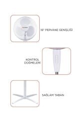 Vantilatör 3 Pervaneli 3 Kademeli Ayarlanabilir Ayaklı 16 Inc 55W Fan SF04 Beyaz