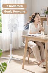 Vantilatör 3 Pervaneli 3 Kademeli Ayarlanabilir Ayaklı 16 Inc 55W Fan SF04 Beyaz