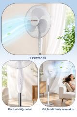 Vantilatör 3 Pervaneli 3 Kademeli Ayarlanabilir Ayaklı 16 Inc 55W Fan SF04 Beyaz