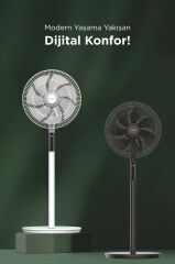 Vantilatör 7 Pervaneli 3 Kademeli Kumandalı Dijital Ekranlı Ayaklı 16 Inc 60W Fan SF-02 Beyaz