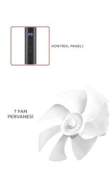 Vantilatör 7 Pervaneli 3 Kademeli Kumandalı Dijital Ekranlı Ayaklı 16 Inc 60W Fan SF02 Beyaz