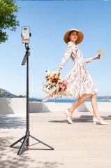 Tripod 360 Yüz Takipli Akıllı Gimbal Çok Amaçlı Kumandalı 1.76 Cm Selfie Çubuğu TT07 Siyah