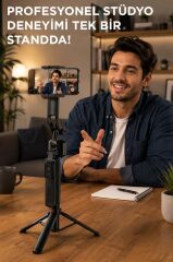 Tripod 360 Yüz Takipli Akıllı Gimbal Çok Amaçlı Kumandalı 1.76 Cm Selfie Çubuğu TT07 Siyah