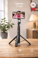 Tripod Çok Amaçlı Mıknatıslı Kumandalı 1.75 Cm Selfie Çubuğu TT02 Siyah