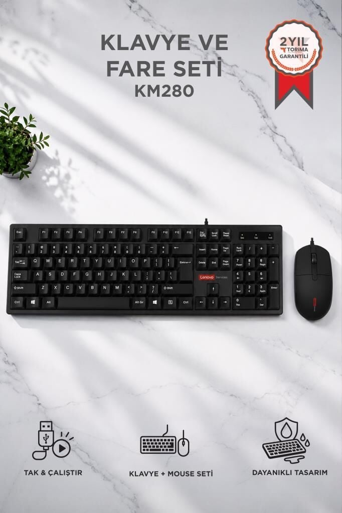 Lenovo Kablolu Q Klavye Mouse Seti KM280 Siyah