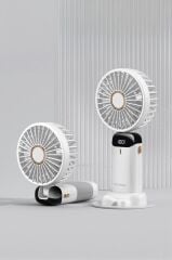 Torima F-19 Beyaz Dijital Ekranlı Şarjlı 90 Derece Ayarlanabilir Başlıklı Mini Masa Fan Vantilatör