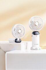 Torima F-19 Beyaz Dijital Ekranlı Şarjlı 90 Derece Ayarlanabilir Başlıklı Mini Masa Fan Vantilatör