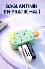 Dondurma USB Hub Dağıtıcı 2.0 USB + Type-C Port Çoğaltıcı YD45 Su Yeşili