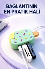 Torima Dondurma USB Hub Dağıtıcı 2.0 USB + Type-C Port Çoğaltıcı YD45 Su Yeşili