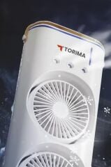 Torima F-20 Beyaz 2li Şarjlı 270 Derece Ayarlanabilir Başlık Buharlı Soğuk Hava Fanı Vantilatör