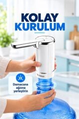 Şarjlı Otomatik Su Pompası Akıllı Döner Başlıklı Damacana Uyumlu WTR01 Beyaz