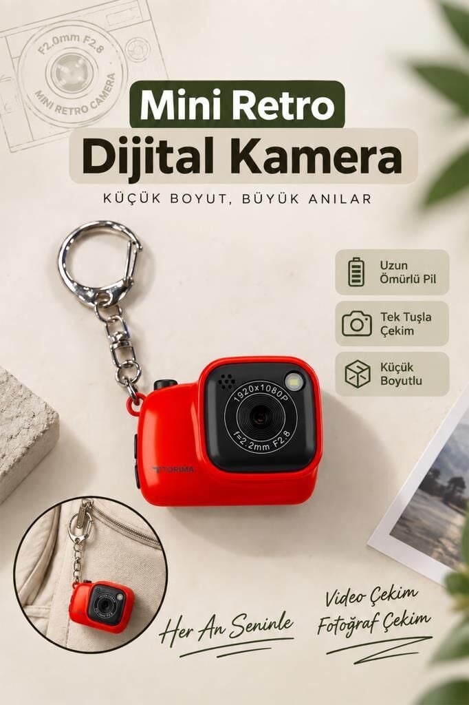 Mini Dijital Kamera Selfie Video Vlog Kamerası Mini Anahtarlık 1080P CMR52 Kırmızı