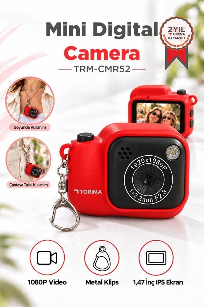 Torima Mini Dijital Kamera Selfie Video Vlog Kamerası Mini Anahtarlık 1080P CMR52 Kırmızı