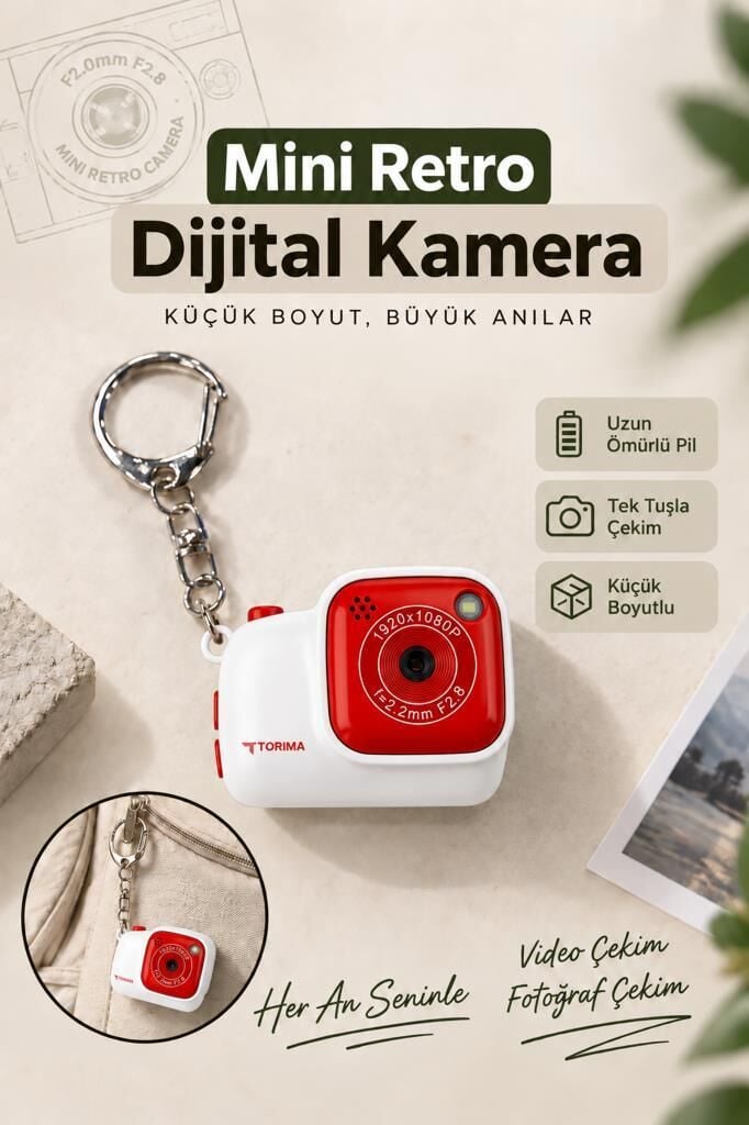 Mini Dijital Kamera Selfie Video Vlog Kamerası Mini Anahtarlık 1080P CMR52 Beyaz