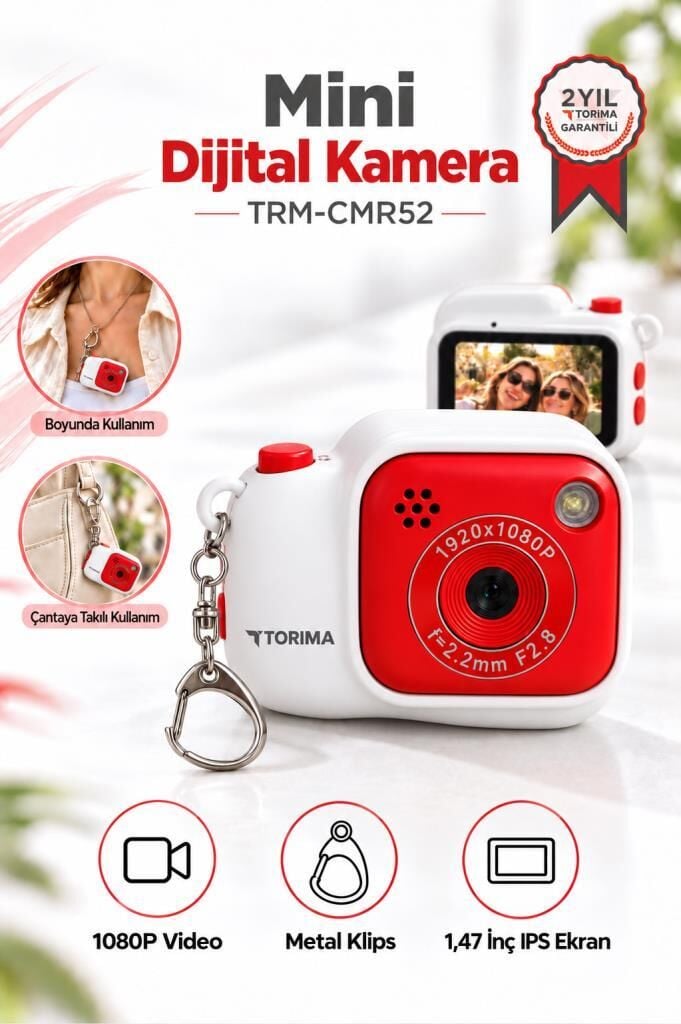 Torima Mini Dijital Kamera Selfie Video Vlog Kamerası Mini Anahtarlık 1080P CMR52 Beyaz