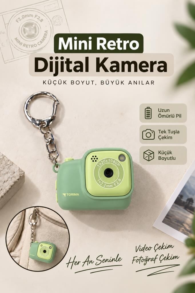 Mini Dijital Kamera Selfie Video Vlog Kamerası Mini Anahtarlık 1080P CMR52 Yeşil